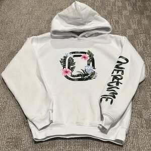 White Hoodie w/ Floral “O” Graphic & Sleeve Design, Overtime Youth, Size M NWOT